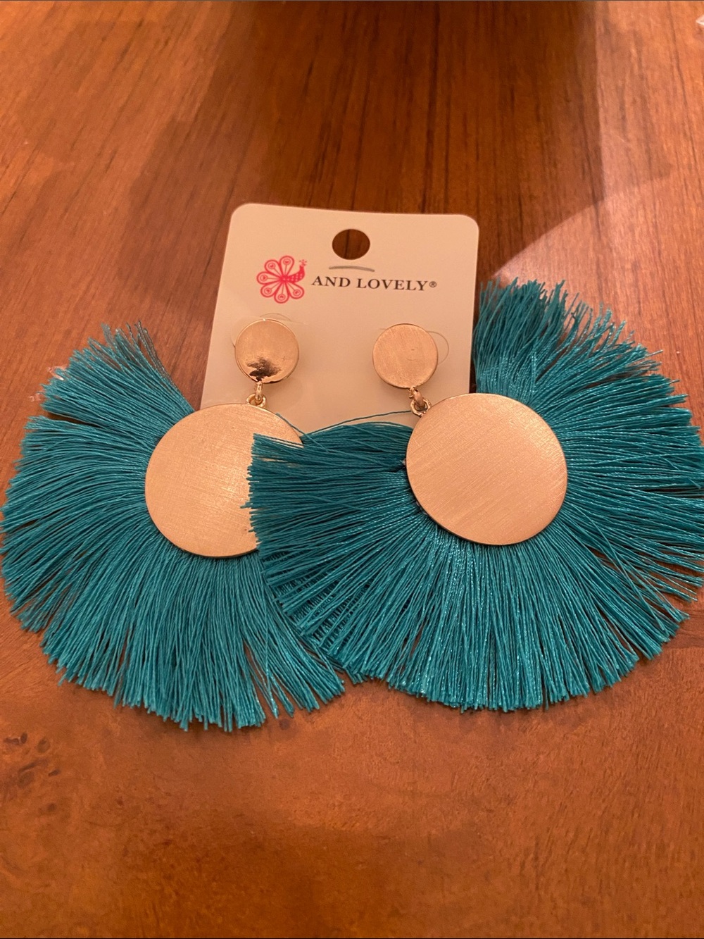 Teal Fringe Disc Earrings